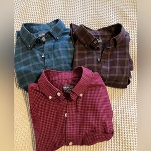 Van Heusen Men's Plaid Shirt Trio - Teal, Brown, Burgundy, Size Small, 14-14.5”